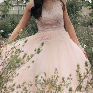 Pink Sparkly Mesh Princess Prom Dress